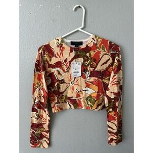 ZARA Abstract Floral Crop Top Long Sleeve Multicolor Women's Size Small NWT
